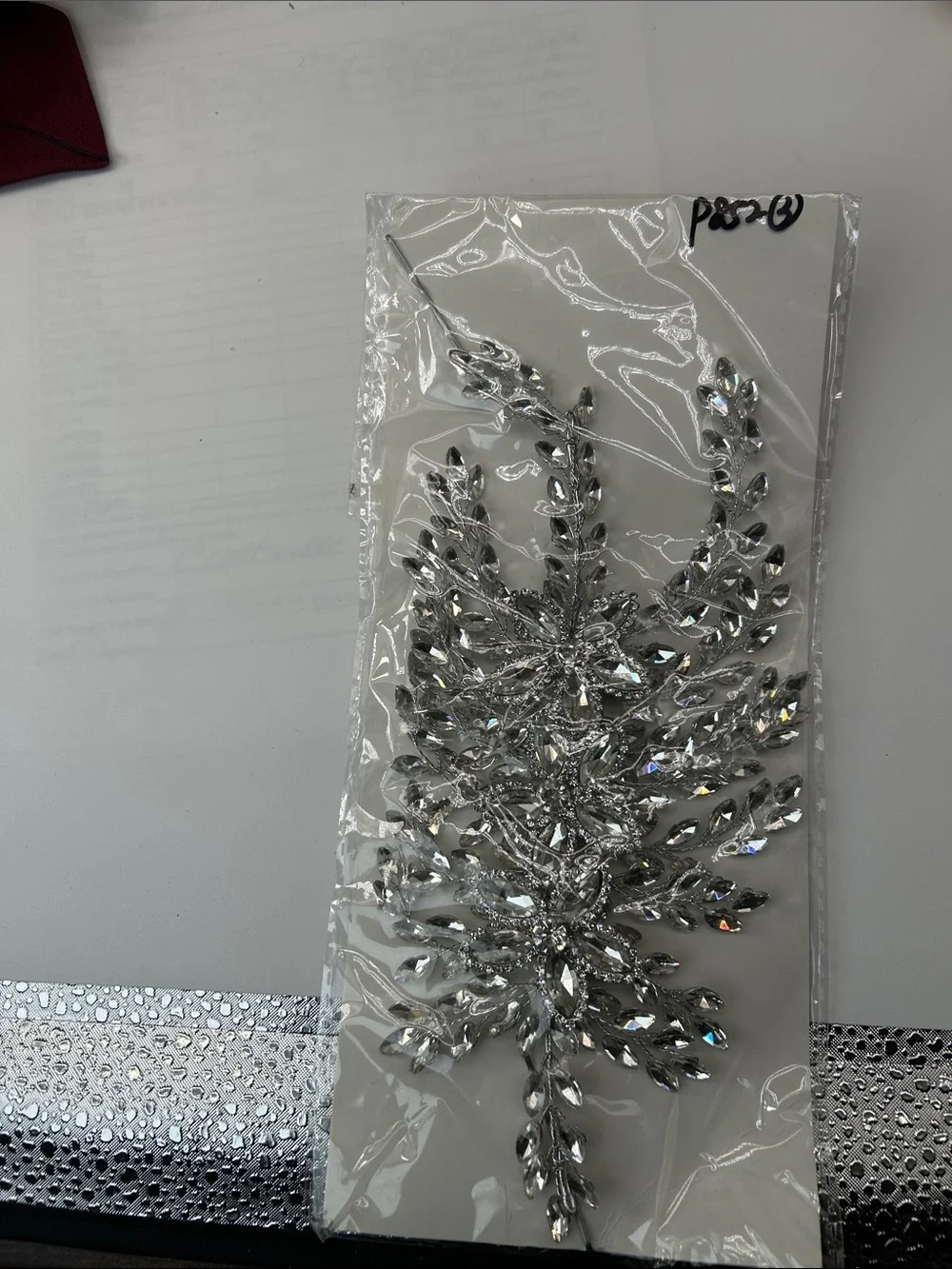 Crystal Silver Rhinestone Leaf Applique